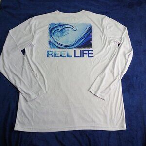 Reel Life White L/S Fish Hook Fishing Shirt Large